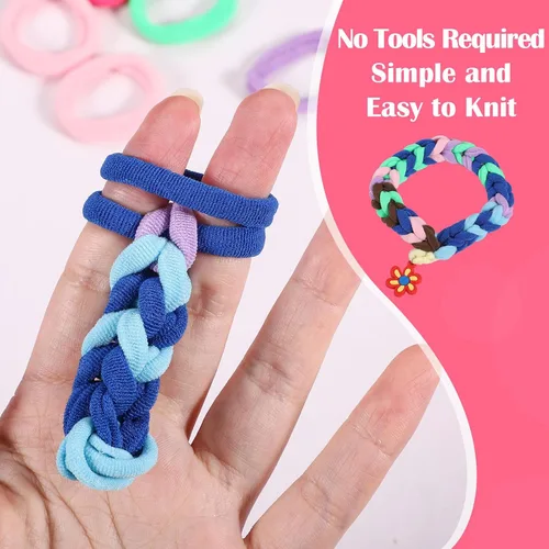 Miniatura 5 de Juego de 200 ligas para el cabello multicolor sin costuras para niñas, pulseras de telar para niños pequeños, kit de bricolaje