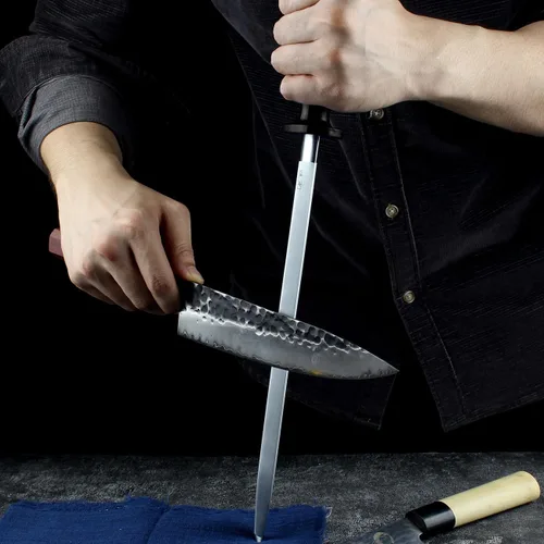 Miniatura 3 de Afilador de cuchillos de acero afilador de acero plano de 12 pulgadas Varilla de afilado para cuchillos de cocina Varilla de afilado de acero al