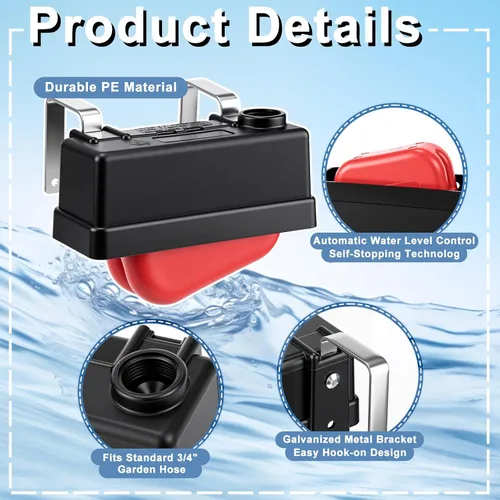Miniatura 3 de Lounsweer Paquete de 4 válvulas de flotador de canal de agua para tanque de agua, válvula de flotador controlada, monitores de nivel ajustable