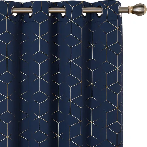 Miniatura 18 de Deconovo Cortinas Opacas, Aislamiento Térmico y Reducción de Ruido, Estampado de Lámina de Diamante – Ojales en la Parte Superior, 2 Paneles, Azul
