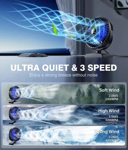 Miniatura 3 de JZCreater Paquete de 2 mini ventiladores de escritorio, funcionamiento ultrasilencioso de 3 velocidades, ventilador de refrigeración USB portátil
