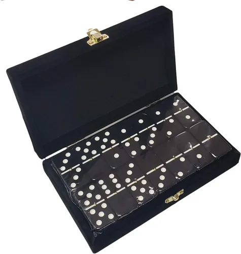 Miniatura 6 de Dominó doble de 6, color negro, tamaño de torneo profesional con giradores, en elegante caja de terciopelo negro.