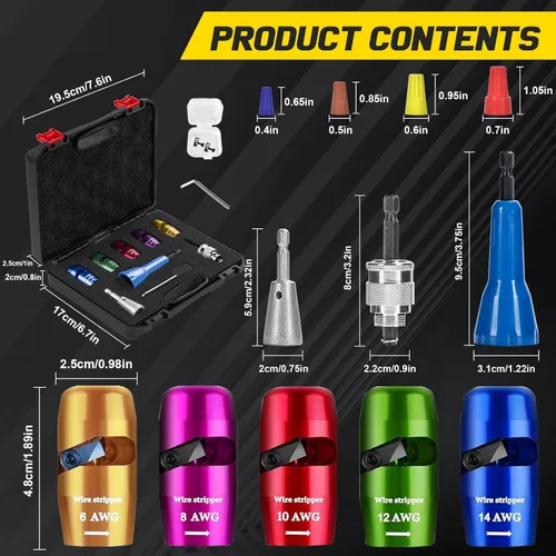 Miniatura 2 de Pelacables para taladro – Herramienta de pelado y torsión de cables eléctricos mejorada 2025 para AWG 14-12-10-8-6, herramienta pelacables para Negro