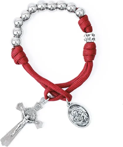 Miniatura 12 de Pulsera de oración de paracord militar fuerte de una década de Nazareth Store, cuentas plateadas, medalla de San José y cruz de San Benito