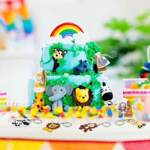 Miniatura 6 de MTLEE Cute Jungle Safari Animal Keychains Key Ring Decor Carnival Rewards Organza Bags Baby Shower Jungle Safari Party Favor