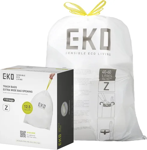 Miniatura 22 de EKO 4 galones / 10-15 litros, 80 bolsas de basura pequeñas con cordón, bolsas de basura extrafuertes sin perfume, rollo fácil de dispensar