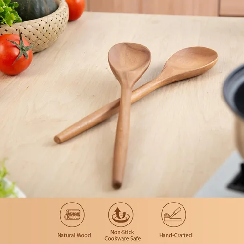 Miniatura 5 de GinSent 2 cucharas de madera para cocinar, cucharas de madera de 14 pulgadas, cucharas de cocina de agarre cómodo, cuchara de madera, utensilios
