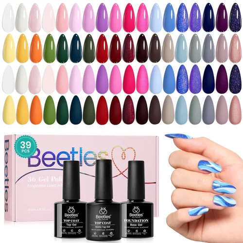 Miniatura 32 de Beetles - Juego de esmaltes de uñas de gel, 20 colores, colección Cozy Campfire Shade, juego de esmaltes de gel naranja, amarillo, verde, marrón