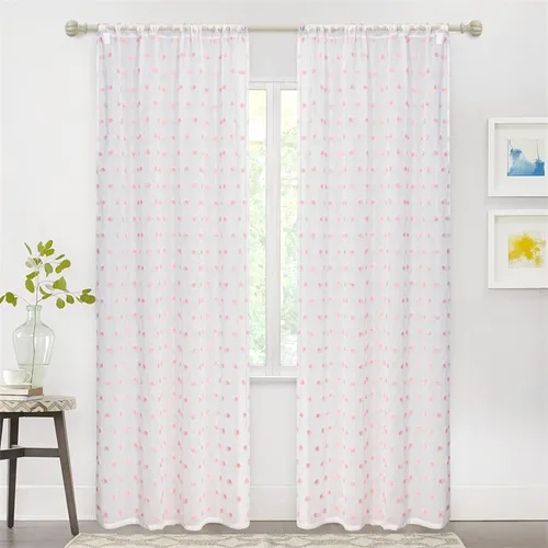 Miniatura 7 de MYSKY HOME Cortinas Rosas para Sala de Estar de 84 Pulgadas de Largo con Pompones, Cortinas Transparentes Blancas para Dormitorio y Guardería