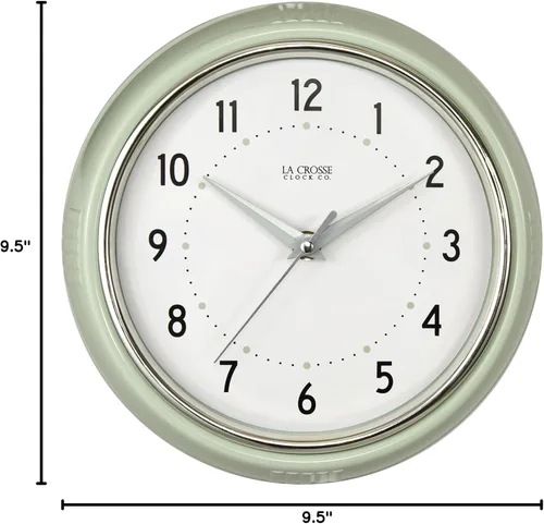 Miniatura 6 de La Crosse Reloj Retro Diner Light Pistachio Verde Silencioso Reloj de cuarzo de 9.5 pulgadas - 404-3024PH