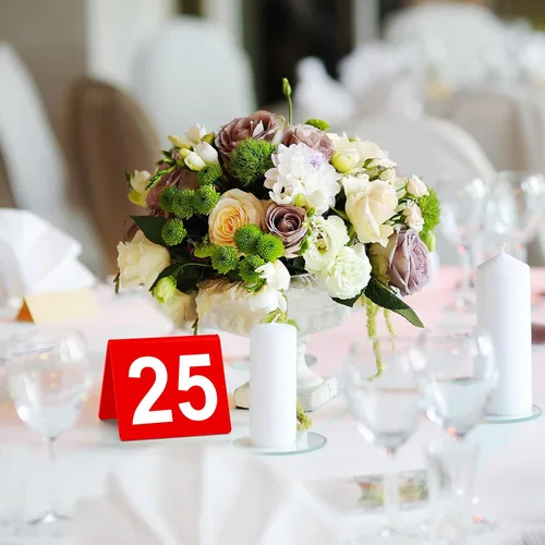 Miniatura 5 de Tuanse Números de mesa del 1 al 25 de acrílico de doble cara numerada, tiendas de campaña de plástico para restaurantes, números de boda, tarjetas