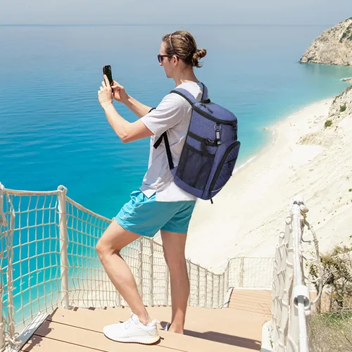 Miniatura 6 de Mochila enfriadora aislada a prueba de fugas, impermeable, mochila enfriadora de 30/45 latas, gran capacidad, ligera, para viajes, camping, playa