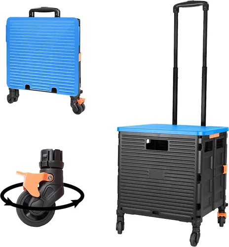 Miniatura 11 de FELICON SELORSS Carro de Utilidad Plegable Carro de Mano Plegable con Mango Telescópico de Plástico Resistente Cesta Plegable de 4 Ruedas Giratorias