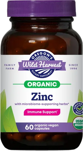 Oregon's Wild Harvest Zinc – Cápsulas veganas orgánicas certificadas por USDA para apoyo inmunológico con hierbas que apoyan el microbioma – Sin