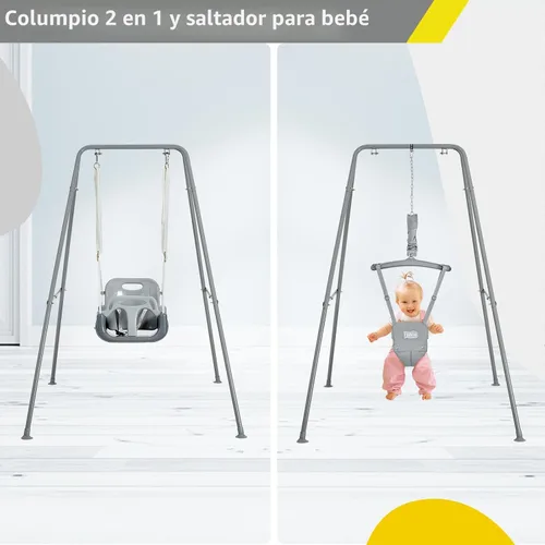 Miniatura 3 de FUNLIO Juego de columpio 2 en 1 para niños pequeños y bebés, columpio y hamaca resistente para niños con 4 bolsas de arena, soporte metálico Gris