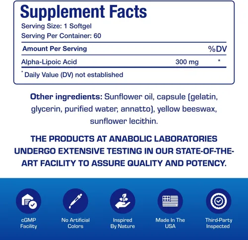 Miniatura 4 de Ácido alfa lipoico 300 mg – Fórmula clínica ALA Suplemento para hígado ojo cerebro mitocondrias energía antioxidante y apoyo nervioso – Cápsulas