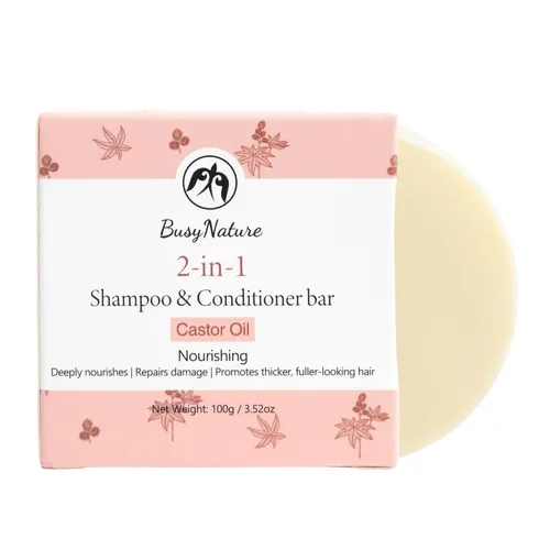 Barra de champú y acondicionador 2 en 1 de aceite de ricino, nutritiva y reparadora, promueve un cabello más grueso y de aspecto más completo, sin