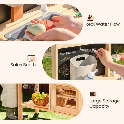 Miniatura 6 de ROBOTIME Kids Mud Kitchen, Wooden Mud Kitchen for Kids Outdoor with Real Water Play Sink, BBQ Grill, Coffee Maker & Planting Station, Large Storage