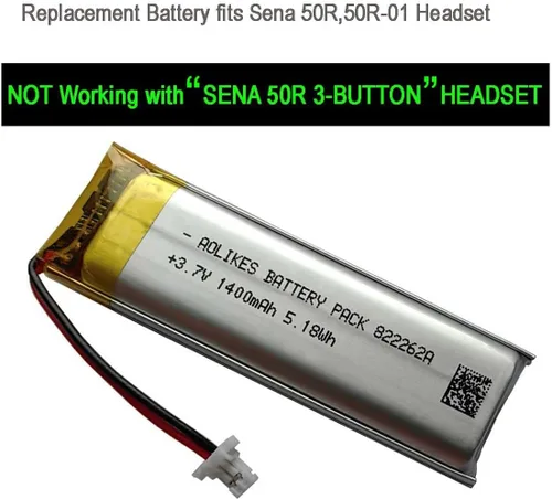 Miniatura 3 de AOLIKES Reemplazo de batería de 3.7 V 1400 mAh para auriculares Bluetooth de motocicleta Sena 50R, 50R-01, repuesto de batería SP76