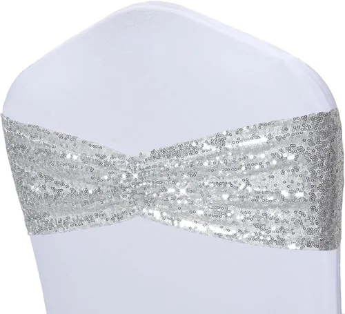 Miniatura 11 de Poise3EHome Bandas de silla de lentejuelas negras, bandas para sillas plegables para decoraciones de boda, ceremonia, banquete, 10