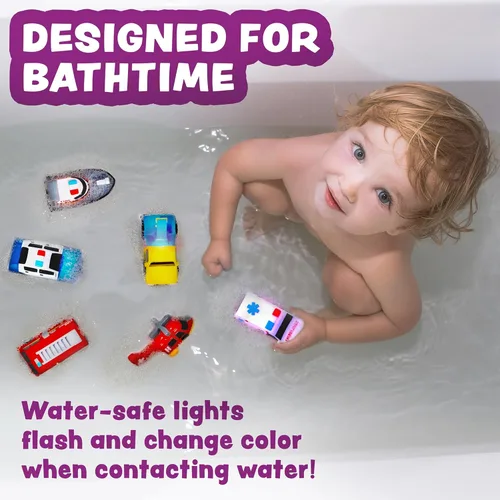 Miniatura 9 de Tub Works® Emergency™ Cars - Juguetes de baño iluminados, paquete de 6 Juguetes iluminados activados por agua parpadean y cambian