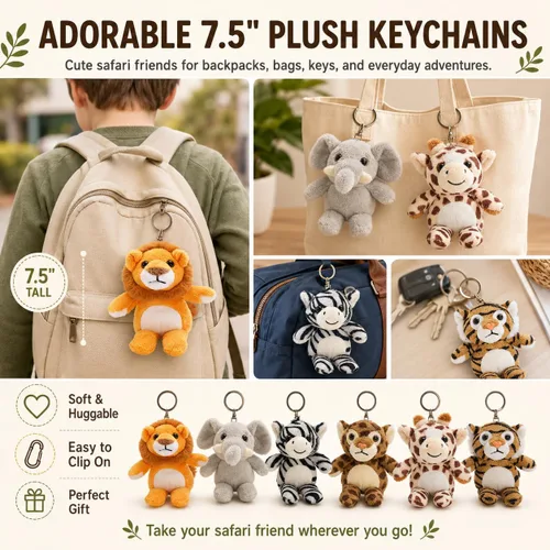 Miniatura 3 de Tezituor Paquete de 6 Pequeños Animales de Peluche a Granel Juguetes de Peluche, Mini Llaveros de Animales de Peluche Lindos de 6" para Niños, Mini