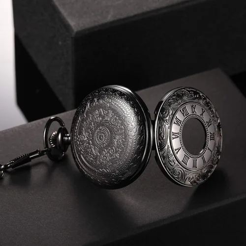 Miniatura 4 de Hicarer Reloj de bolsillo vintage de acero para hombre con cadena