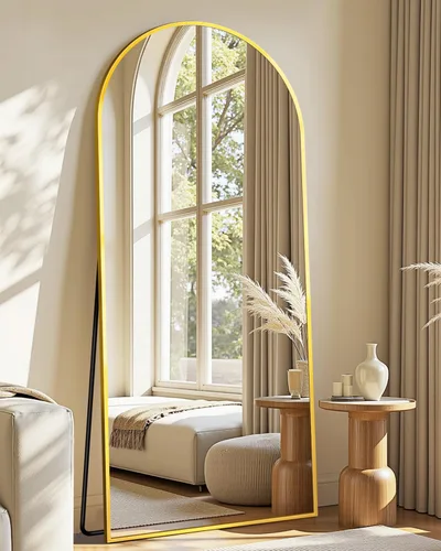 Miniatura 33 de Espejo de cuerpo entero con soporte, espejo arqueado de 58 x 18 pulgadas, espejo grande con marco de aluminio para colocar de pie, colgar o apoyar