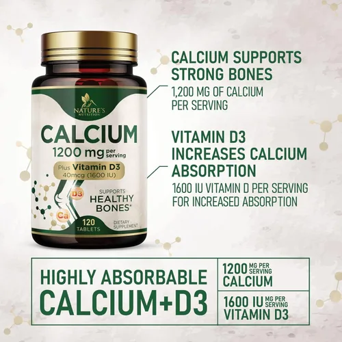 Miniatura 3 de Calcio 1200 mg con vitamina D3 – Suplemento de salud ósea, vitamina D y suplementos de calcio para mujeres y hombres – Fuerza ósea, dientes y apoyo