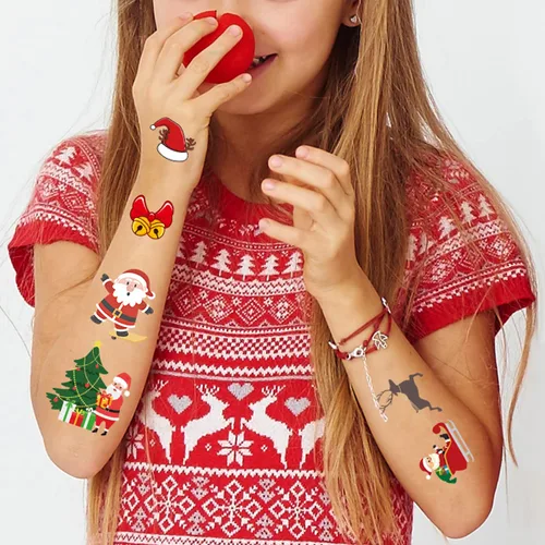 Miniatura 6 de Awinmay Tatuajes temporales de Navidad para niños, rellenos de calcetines y regalos - 240 piezas de pegatinas falsas de tatuajes de Navidad