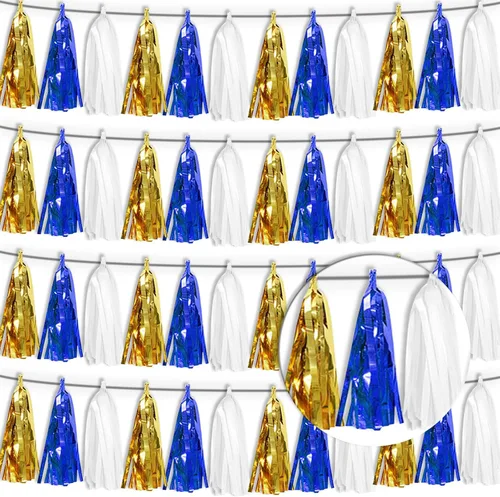 Miniatura 32 de Guirnalda de flecos de papel de aluminio metálico 4P con borlas de oropel, telón de fondo para flotadores de desfile, decoraciones de graduación