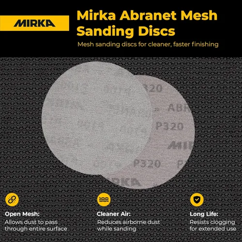 Miniatura 4 de Mirka Abranet - Discos de papel de lija de malla, 6 pulgadas, arenilla 120 almohadillas de lijado de red de gancho y bucle para lijado sin polvo