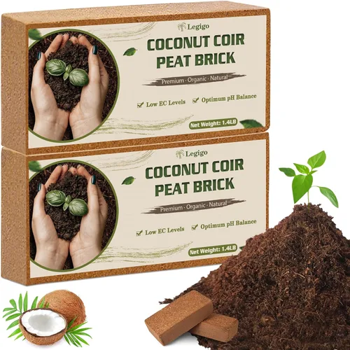 Legigo Paquete de 2 ladrillos de coco de primera calidad para plantas, 100% orgánico comprimido ladrillos de coco de fibra de coco para iniciar,