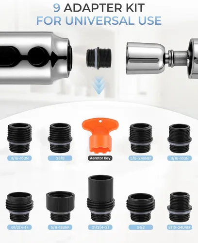Miniatura 3 de Cabezal de Repuesto para Rociador de Grifo Desplegable, Boquilla de Cabezal Rociador Extraíble Cromada de 3 Funciones con 9 Adaptadores para Grifo