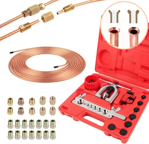 Wostore Kit de línea de freno con revestimiento de cobre de 25 pies y 3/16 pulgadas con 24 accesorios de latón y kit de herramientas de doble o