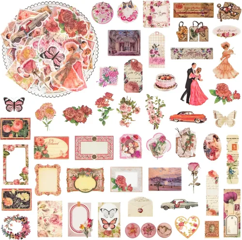 Aromoty Calcomanías vintage de Washi para álbumes de recortes, 100 piezas estéticas de Ephemera Scrapbooking, diario de basura estacionaria para