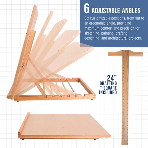 Miniatura 3 de U.S. Art Supply Tablero de dibujo de madera extragrande de 26" x 21", caballete de mesa ajustable para pintar y dibujar - Tablero de dibujo