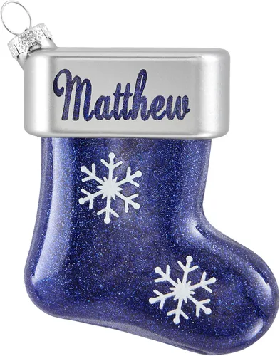 Miniatura 13 de Let's Make Memories Adorno de Navidad personalizado, cristal con forma de calcetín con purpurina, nombre grabado con láser, tono de joya, adorno