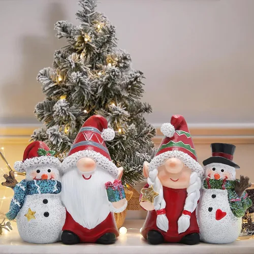 Miniatura 2 de Hodao Dúo de muñeco de nieve de gnomo navideño: duplica la alegría para tu decoración navideña (rojo)