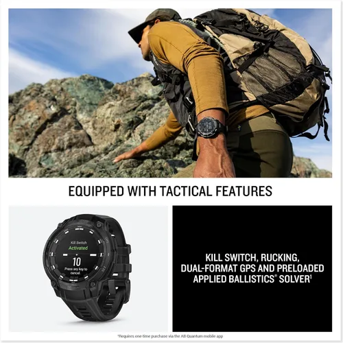 Miniatura 8 de PlayBetter Garmin Instinct Crossover AMOLED Tactical (negro) Caja de regalo de reloj inteligente GPS para exteriores, pantalla analógica