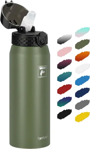 Miniatura 11 de Fanhaw Botella de agua de acero inoxidable aislada para niños de 20 onzas con tapa con popote, a prueba de fugas y antipolvo, botella de uso diario