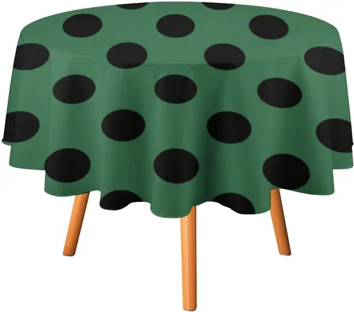 Miniatura 39 de Mantel redondo lavable de lunares negros sobre beige de 50 pulgadas para cocina, comedor, fiesta, decoración moderna