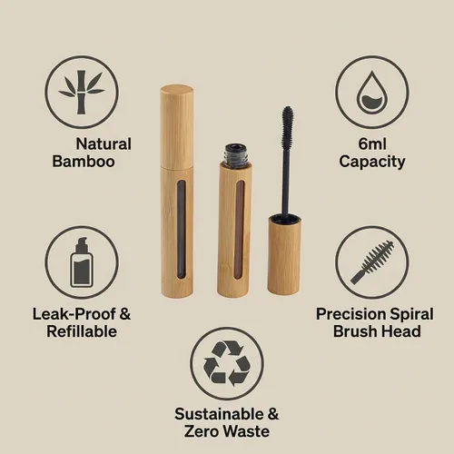 Miniatura 6 de 2 Uds. 6ML Vacío Apariencia de Bambú Pestañas Tubos Tubo de Rímel Soporte de Varita de Pestañas Contenedor Cosmético Maquillaje Muestra Embalaje
