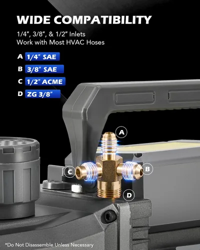 Miniatura 4 de Orion Motor Tech Bomba de vacío de 2 etapas, bomba de vacío de paletas rotativas HVAC de 9 cfm 3/4 hp con vacío definitivo de 1.5 micrones, bomba