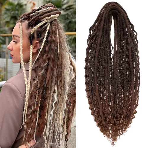 Miniatura 54 de Leeven Extensiones de rastas grises de 40 hebras de 18 pulgadas con terminación única hechas a mano, extensiones de rastas suaves de 0.6 cm