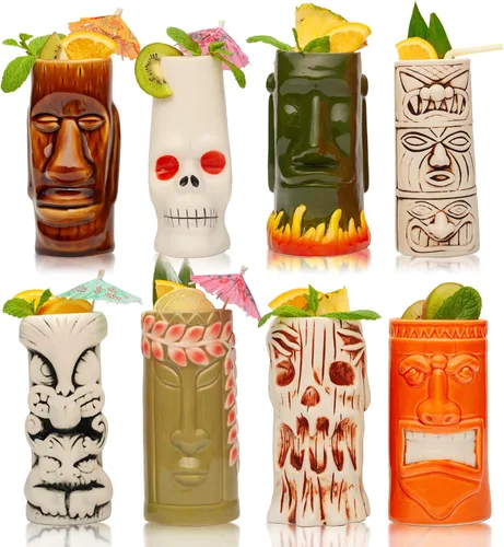 Miniatura 5 de LEMONSODA Vasos de cerámica tiki hawaianos (cerámica, juego de 4)