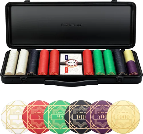 SLOWPLAY Nash - Juego de fichas de póquer de cerámica para Texas Hold'em, 500 piezas [con valores numerados], fichas de póquer de 1.693 in, 0.42 oz