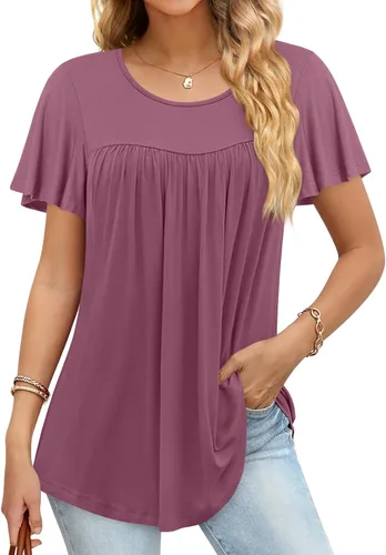 Anymiss Camisetas tipo túnica de primavera 2025 para mujer, estilo casual, elegante, manga corta, ajuste holgado, M-3X