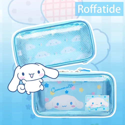 Miniatura 6 de Roffatide Anime Cinnamoroll Bolsa de maquillaje transparente azul impermeable Estuche cosmético holográfico PVC bolsa de viaje bolsa de embalaje
