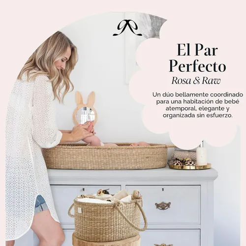 Miniatura 5 de BEBE BASK Organizador Premium de Pañales para Bebé - Cesta de Hierba Marina Hecha por Artesanos con Divisor de Algodón - Cesta Organizadora